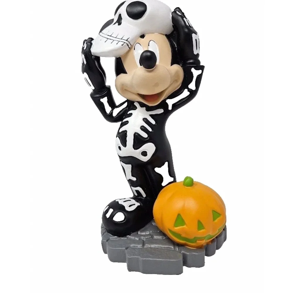 Disney Halloween Mickey Mouse Figurine With Skeleton‎ Costume & Jack O Lantern